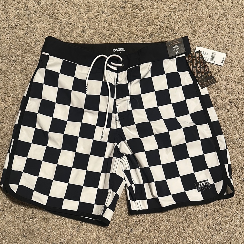Vans Men's Checkered Black and White Board Shorts NWT
